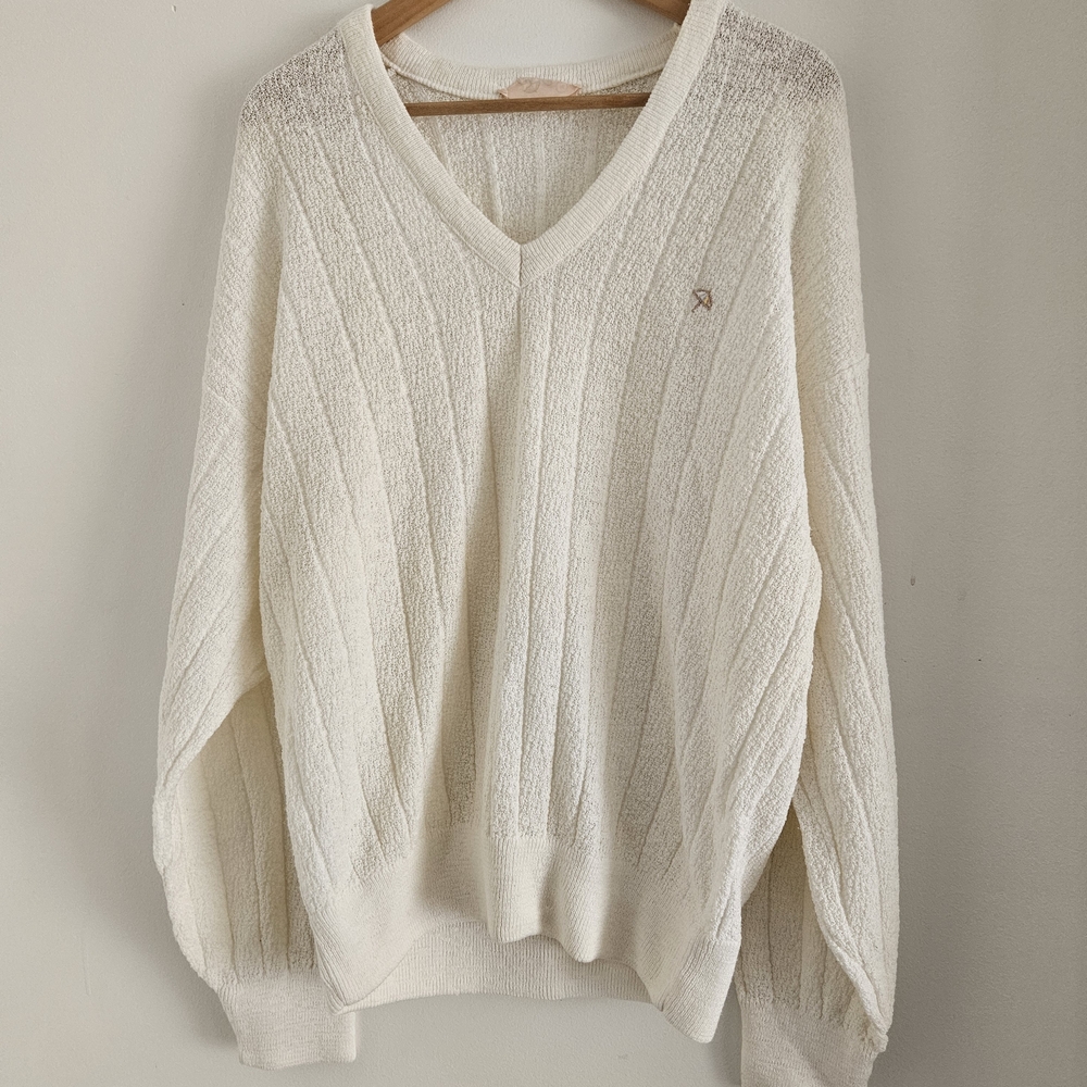 80s Arnold Palmer Cream V-Neck Sweater Large